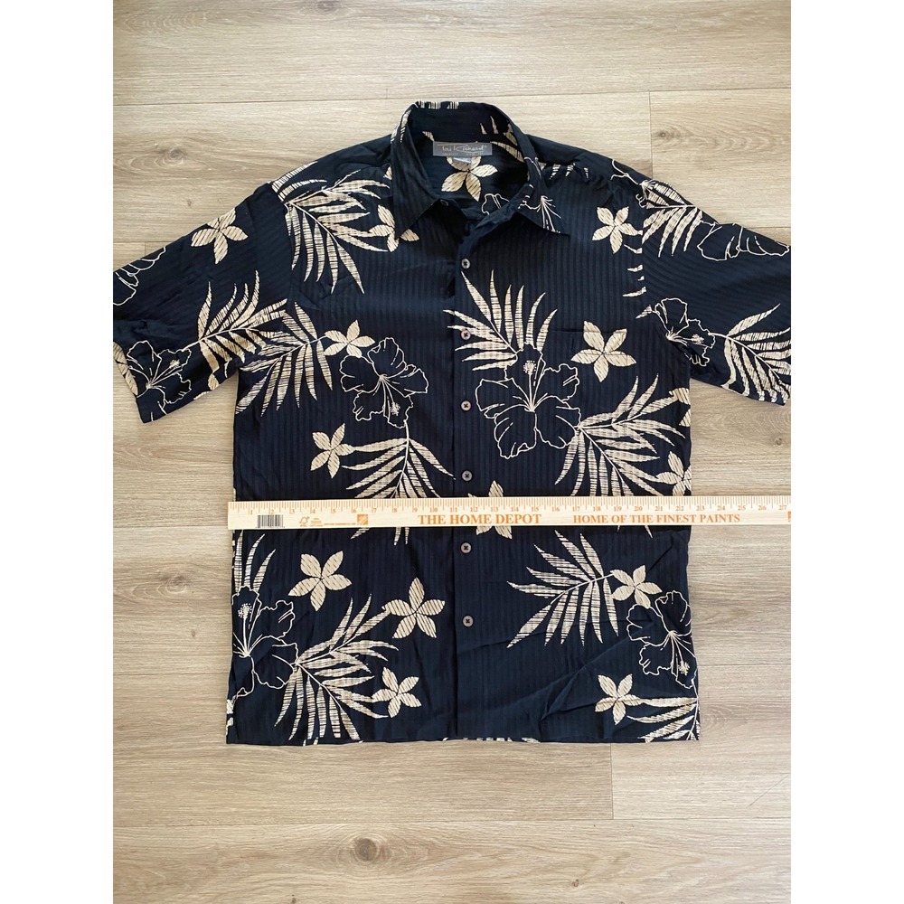Tori Richard Mens Large 100% Silk Hawaiian Aloha Shirt Navy Floral Hibiscus L